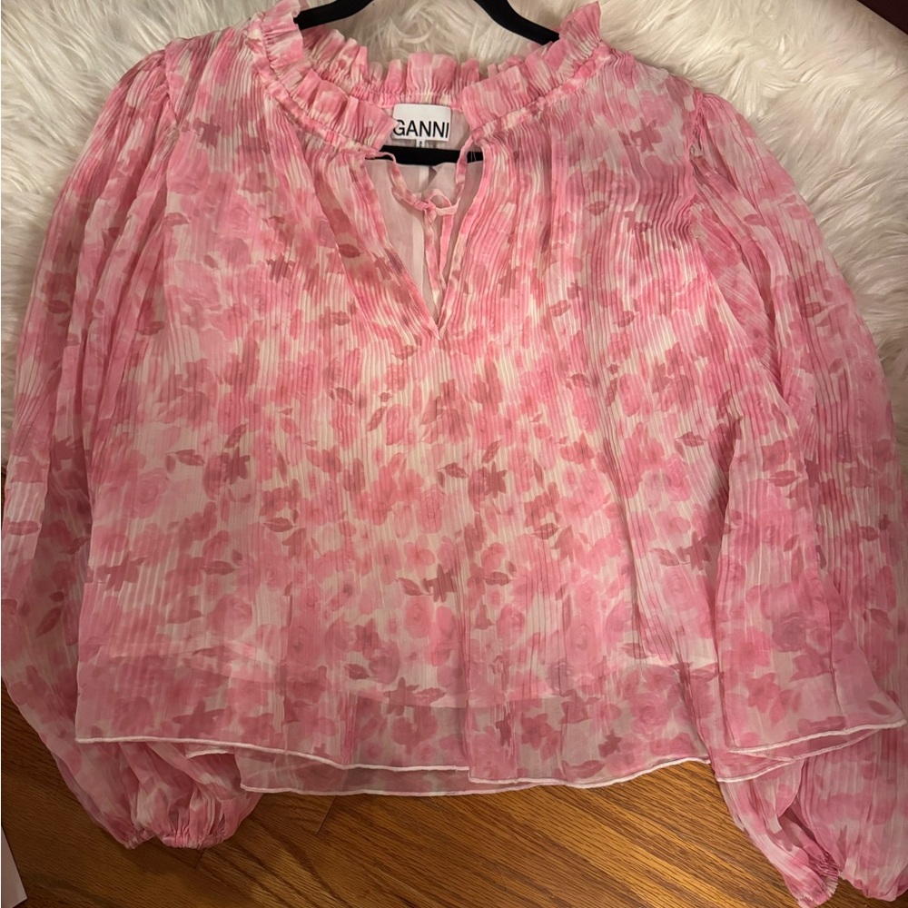 Ganni Pink Floral Blouse